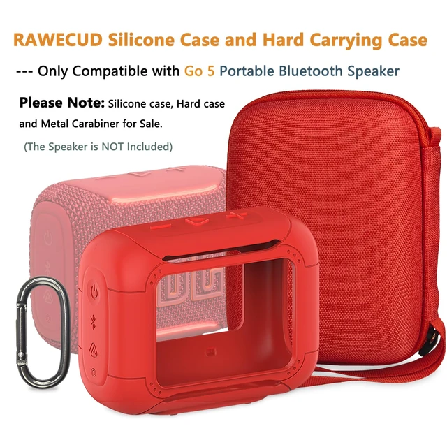 Alt view image 2 of 7 - Protective Case for JBL Go 5 Portable Bluetooth Speaker Accessories Hard Carrying Case and Silicone Cover with Metal Carabiner (Red Case)