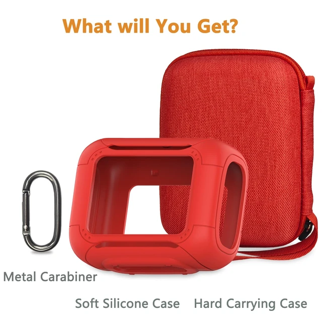 Alt view image 3 of 7 - Protective Case for JBL Go 5 Portable Bluetooth Speaker Accessories Hard Carrying Case and Silicone Cover with Metal Carabiner (Red Case)