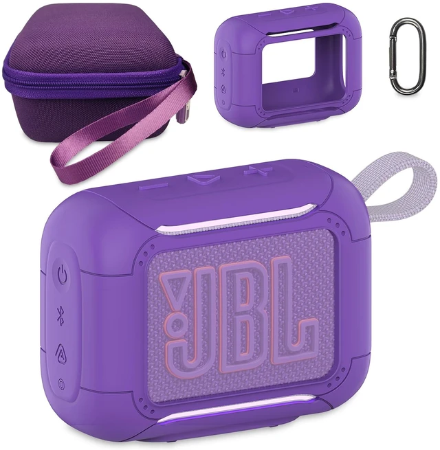 Main image of Protective Case for JBL Go 5 Portable Bluetooth Speaker Accessories Hard Carrying Case and Silicone Cover with Metal Carabiner (Purple Case)