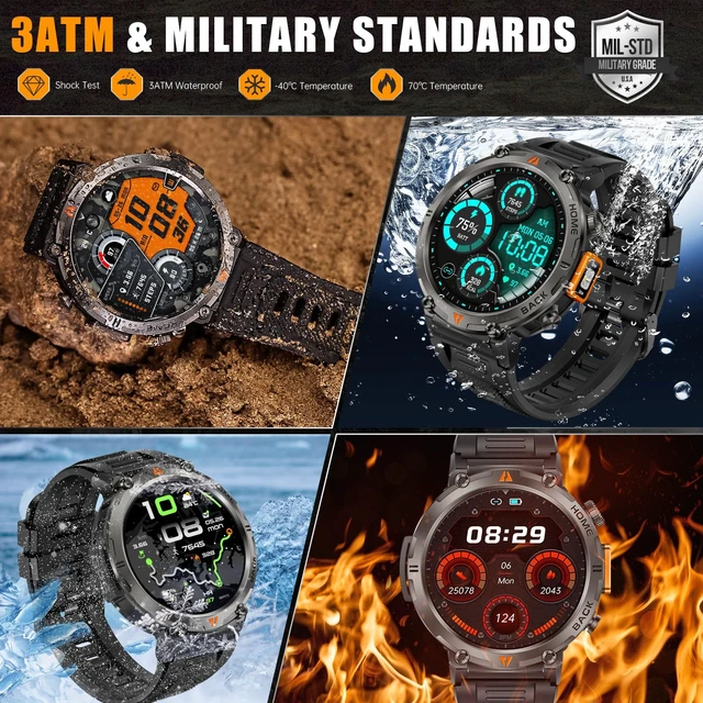 Alt view image 2 of 7 - Military Smart Watches for Men Built-in GPS LED Flashlight Smartwatch Rugged Tactical Smart Watch 3ATM Waterproof Compass Calls 530mAh Battery Fitness Tracker with HR/Sleep Monitor iOS Android