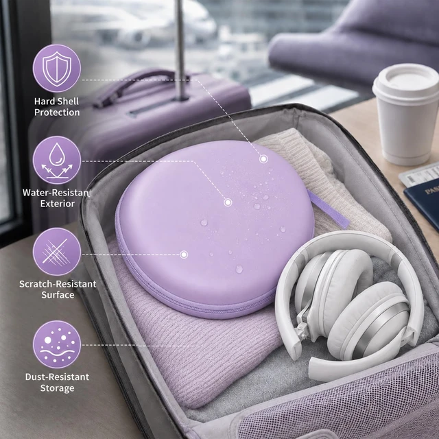 Alt view image 4 of 7 - Hard Headphone Case for Beats Solo 4 3 2 & Studio Pro Extra-Large Protective Shell for Foldable On-Ear Headsets, Storage for Students, Commuters, Home and Travel - Light Purple