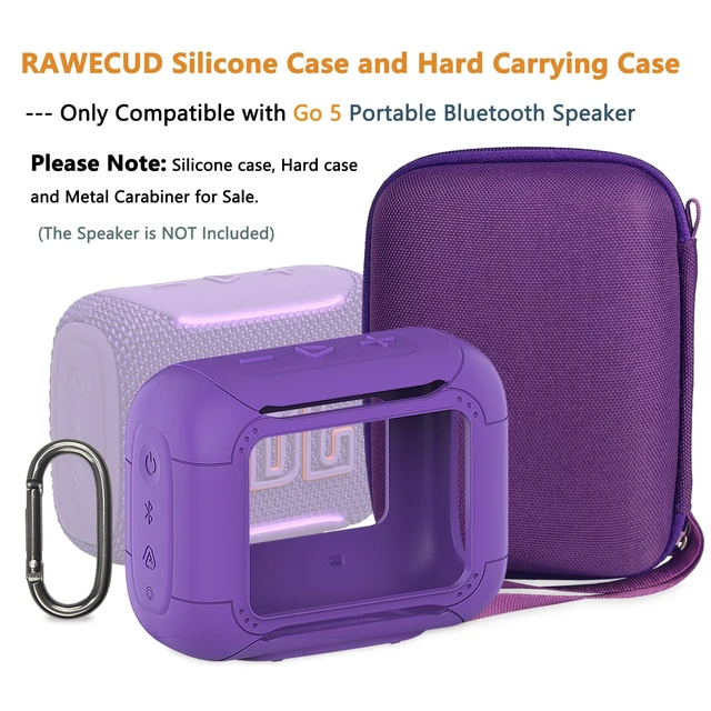Alt view image 2 of 7 - Protective Case for JBL Go 5 Portable Bluetooth Speaker Accessories Hard Carrying Case and Silicone Cover with Metal Carabiner (Purple Case)