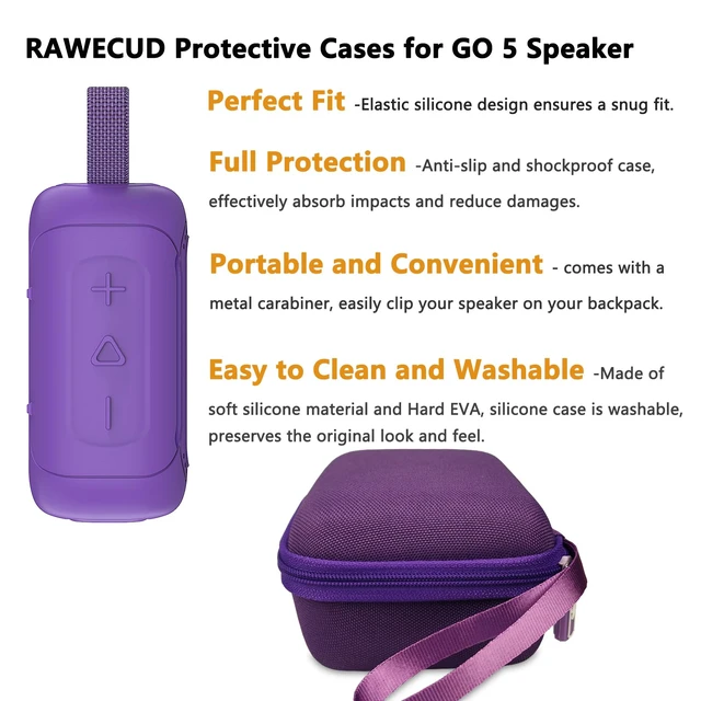 Alt view image 4 of 7 - Protective Case for JBL Go 5 Portable Bluetooth Speaker Accessories Hard Carrying Case and Silicone Cover with Metal Carabiner (Purple Case)