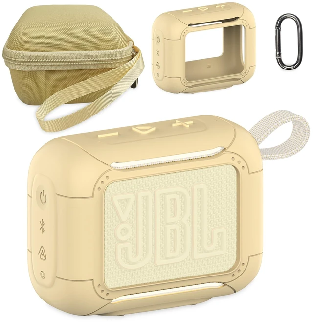 Main image of Protective Case for JBL Go 5 Portable Bluetooth Speaker Accessories Hard Carrying Case and Silicone Cover with Metal Carabiner (Yellow Case)
