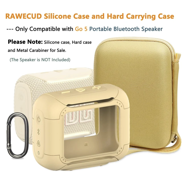 Alt view image 2 of 7 - Protective Case for JBL Go 5 Portable Bluetooth Speaker Accessories Hard Carrying Case and Silicone Cover with Metal Carabiner (Yellow Case)
