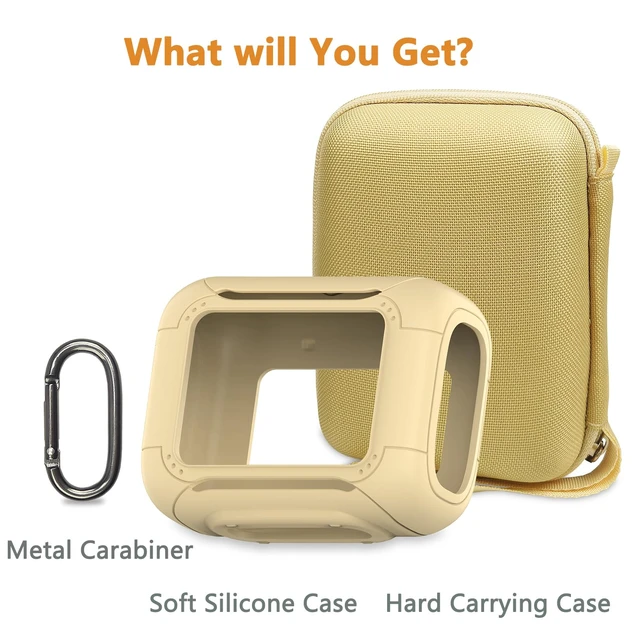 Alt view image 3 of 7 - Protective Case for JBL Go 5 Portable Bluetooth Speaker Accessories Hard Carrying Case and Silicone Cover with Metal Carabiner (Yellow Case)