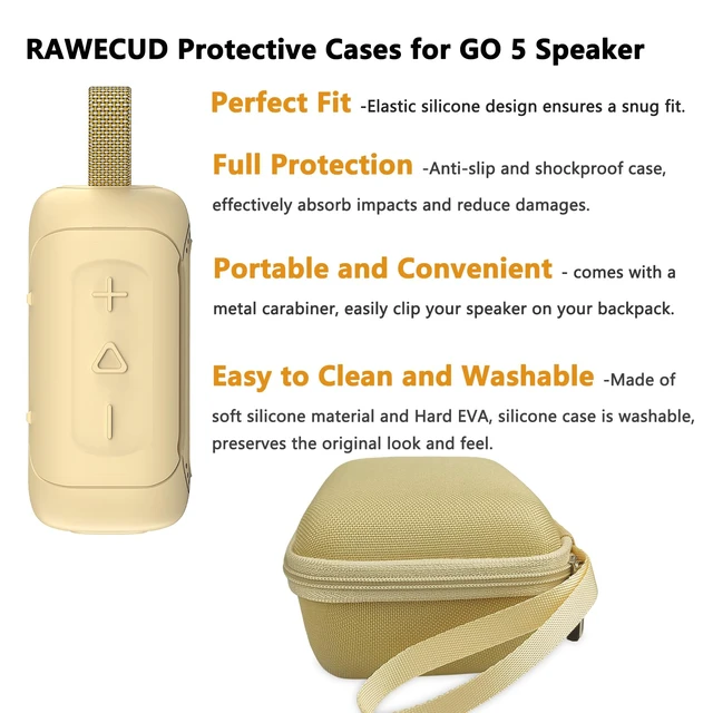 Alt view image 4 of 7 - Protective Case for JBL Go 5 Portable Bluetooth Speaker Accessories Hard Carrying Case and Silicone Cover with Metal Carabiner (Yellow Case)