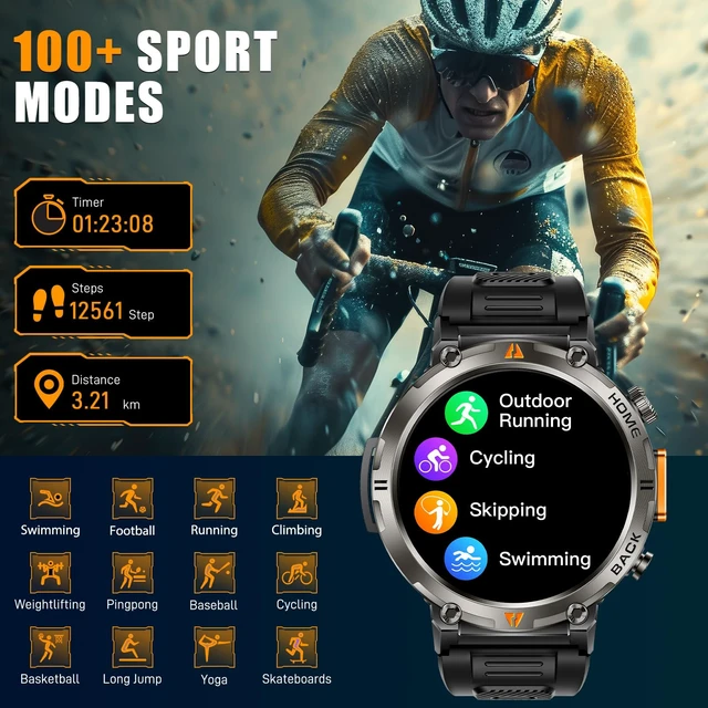 Alt view image 6 of 7 - Military Smart Watches for Men Built-in GPS LED Flashlight Smartwatch Rugged Tactical Smart Watch 3ATM Waterproof Compass Calls 530mAh Battery Fitness Tracker with HR/Sleep Monitor iOS Android