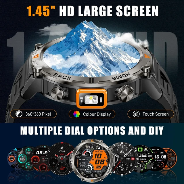 Alt view image 7 of 7 - Military Smart Watches for Men Built-in GPS LED Flashlight Smartwatch Rugged Tactical Smart Watch 3ATM Waterproof Compass Calls 530mAh Battery Fitness Tracker with HR/Sleep Monitor iOS Android