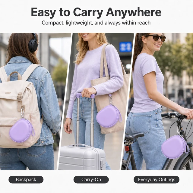 Alt view image 6 of 7 - Hard Headphone Case for Beats Solo 4 3 2 & Studio Pro Extra-Large Protective Shell for Foldable On-Ear Headsets, Storage for Students, Commuters, Home and Travel - Light Purple