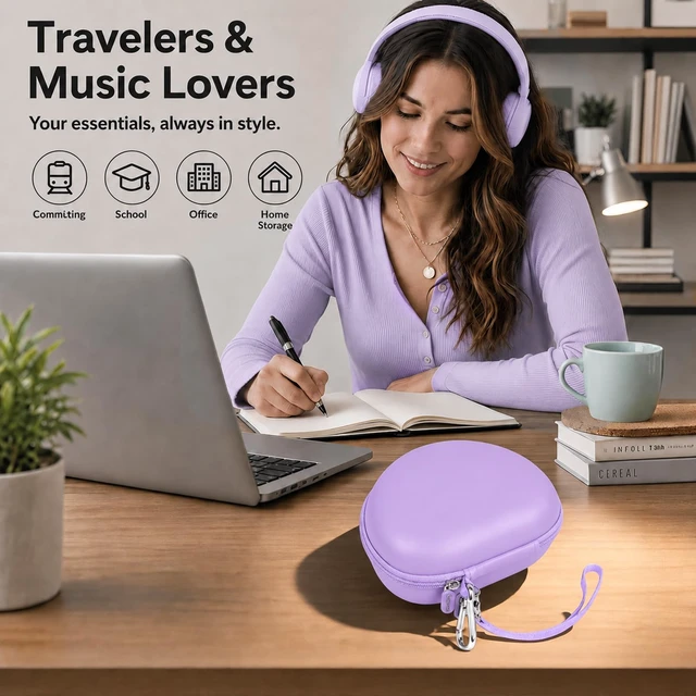 Alt view image 7 of 7 - Hard Headphone Case for Beats Solo 4 3 2 & Studio Pro Extra-Large Protective Shell for Foldable On-Ear Headsets, Storage for Students, Commuters, Home and Travel - Light Purple