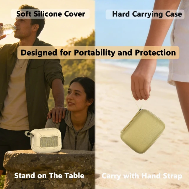 Alt view image 5 of 7 - Protective Case for JBL Go 5 Portable Bluetooth Speaker Accessories Hard Carrying Case and Silicone Cover with Metal Carabiner (Yellow Case)