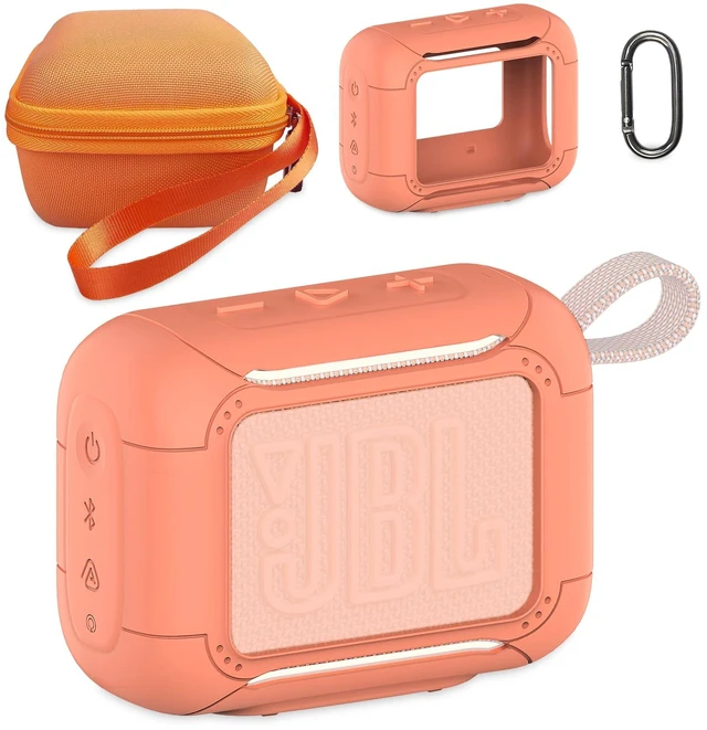 Main image of Protective Case for JBL Go 5 Portable Bluetooth Speaker Accessories Hard Carrying Case and Silicone Cover with Metal Carabiner (Orange Case)