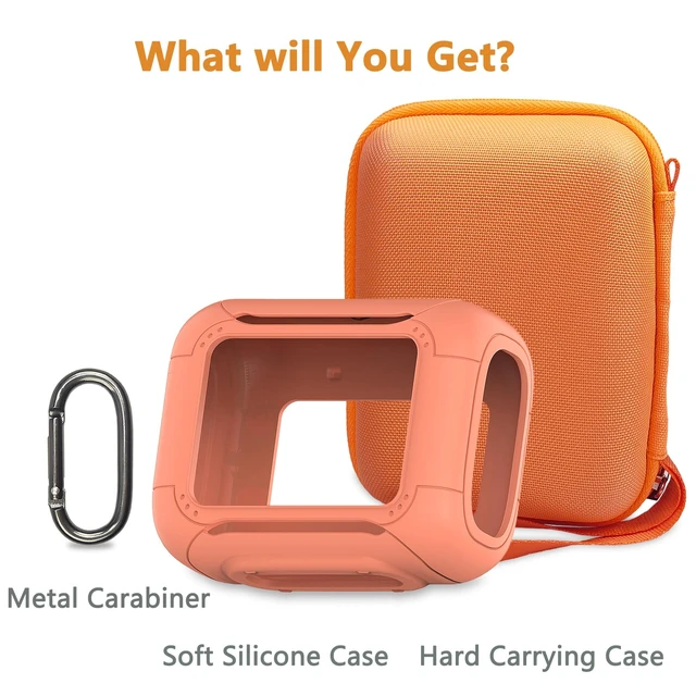 Alt view image 3 of 7 - Protective Case for JBL Go 5 Portable Bluetooth Speaker Accessories Hard Carrying Case and Silicone Cover with Metal Carabiner (Orange Case)