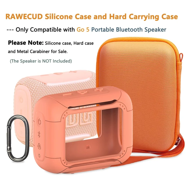 Alt view image 2 of 7 - Protective Case for JBL Go 5 Portable Bluetooth Speaker Accessories Hard Carrying Case and Silicone Cover with Metal Carabiner (Orange Case)