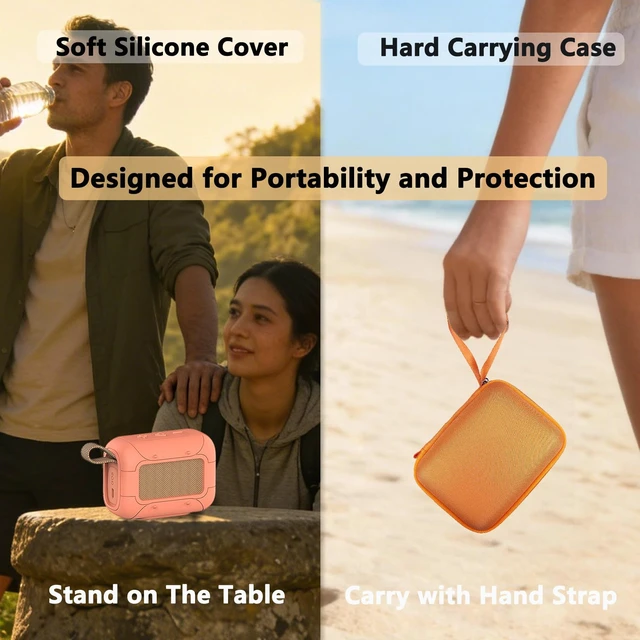 Alt view image 5 of 7 - Protective Case for JBL Go 5 Portable Bluetooth Speaker Accessories Hard Carrying Case and Silicone Cover with Metal Carabiner (Orange Case)