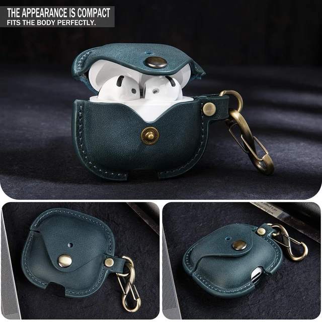 Alt view image 7 of 7 - Leather Case Cover for Apple Airpods 5(2026)/4(2024)&ANC (Blue) Vintage Crazy Horse Leather, Wireless Charging Compatible, Front LED Visibility, Includes Keychain