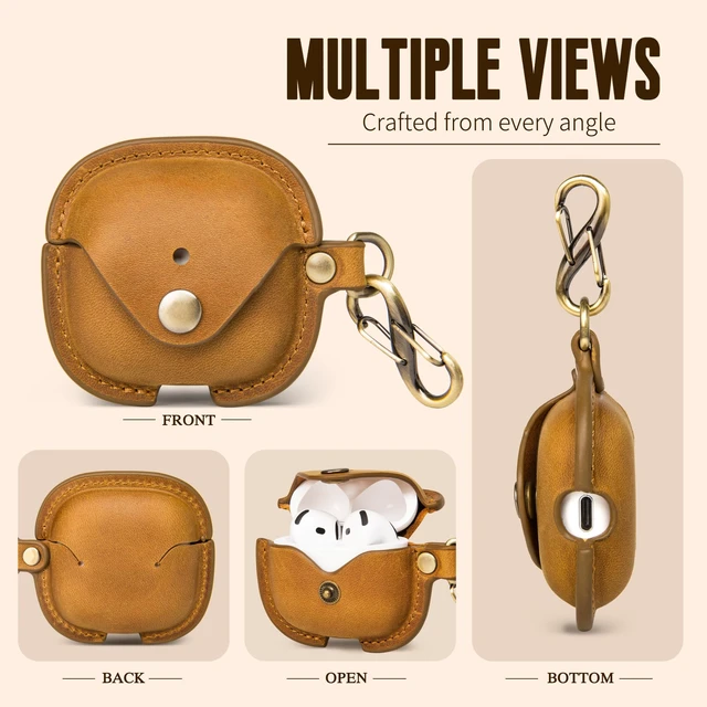 Alt view image 3 of 7 - Leather Case Cover for Apple Airpods 5(2026)/4(2024)&ANC (Brown) Vintage Crazy Horse Leather, Wireless Charging Compatible, Front LED Visibility, Includes Keychain
