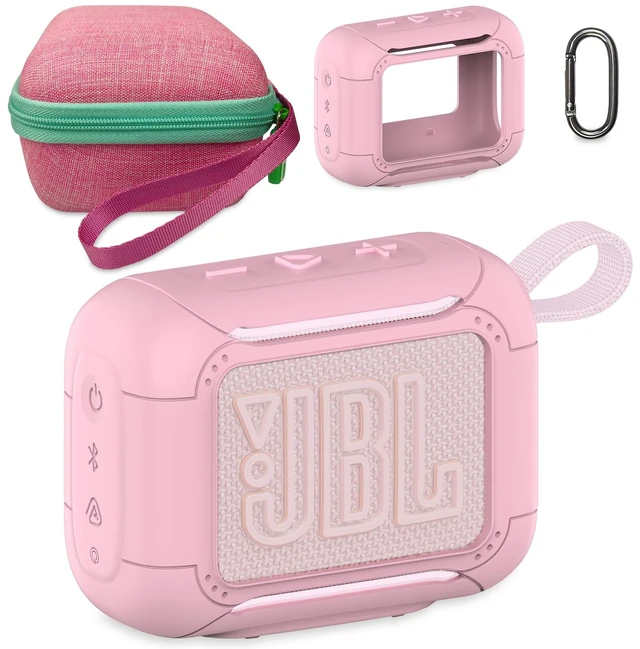 Main image of Protective Case for JBL Go 5 Portable Bluetooth Speaker Accessories Hard Carrying Case and Silicone Cover with Metal Carabiner (Pink Case)