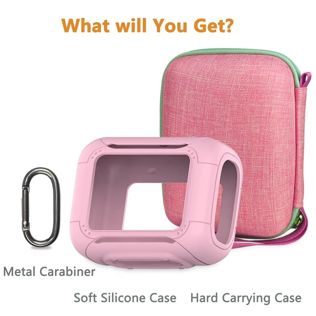 Alt view image 3 of 7 - Protective Case for JBL Go 5 Portable Bluetooth Speaker Accessories Hard Carrying Case and Silicone Cover with Metal Carabiner (Pink Case)