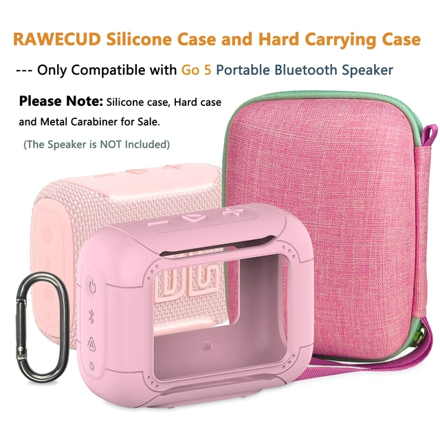 Alt view image 2 of 7 - Protective Case for JBL Go 5 Portable Bluetooth Speaker Accessories Hard Carrying Case and Silicone Cover with Metal Carabiner (Pink Case)