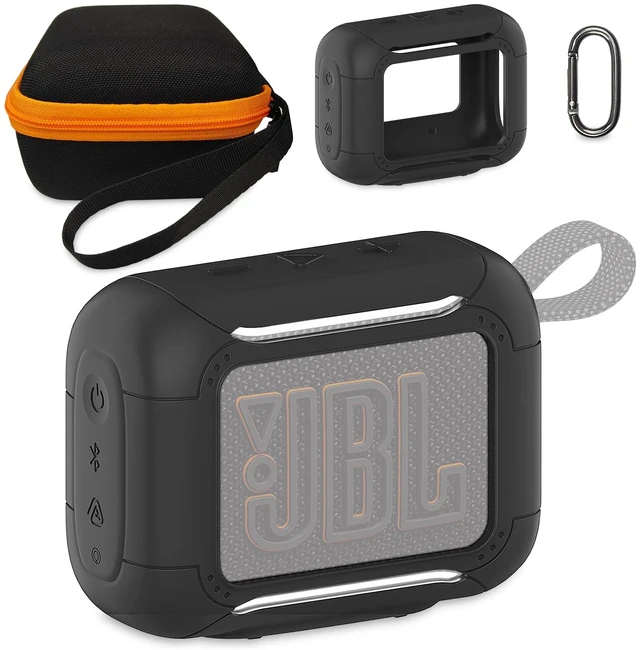 Main image of Protective Case for JBL Go 5 Portable Bluetooth Speaker Accessories Hard Carrying Case and Silicone Cover with Metal Carabiner (Black Case)