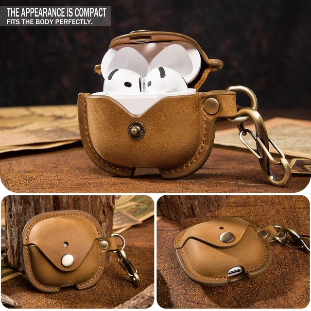 Alt view image 6 of 7 - Leather Case Cover for Apple Airpods 5(2026)/4(2024)&ANC (Brown) Vintage Crazy Horse Leather, Wireless Charging Compatible, Front LED Visibility, Includes Keychain