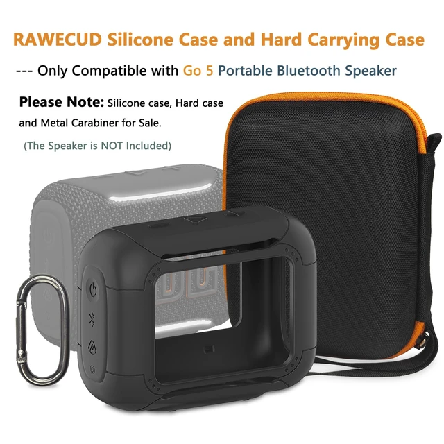 Alt view image 2 of 7 - Protective Case for JBL Go 5 Portable Bluetooth Speaker Accessories Hard Carrying Case and Silicone Cover with Metal Carabiner (Black Case)