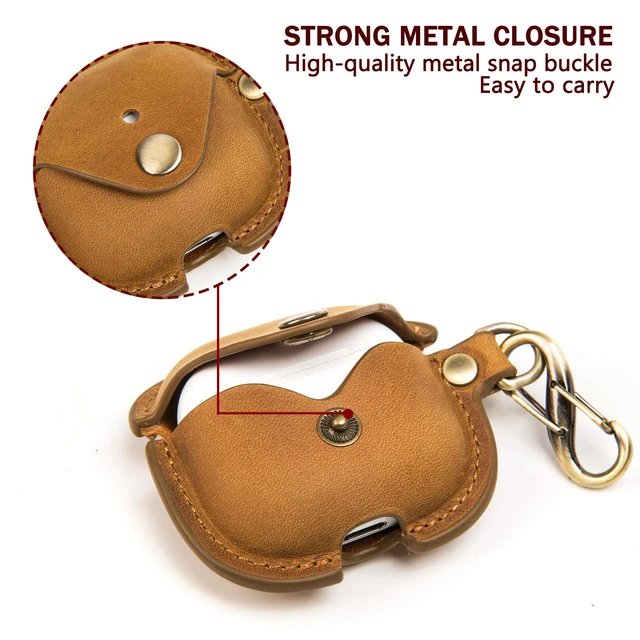 Alt view image 7 of 7 - Leather Case Cover for Apple Airpods 5(2026)/4(2024)&ANC (Brown) Vintage Crazy Horse Leather, Wireless Charging Compatible, Front LED Visibility, Includes Keychain