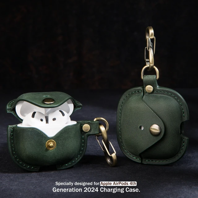 Alt view image 7 of 7 - Leather Case Cover for Apple Airpods 5(2026)/4(2024)&ANC (Green) Elegant Retro-Style Crazy Horse Leather, with Keychain, Supports Wireless Charging, Features Front LED Visibility