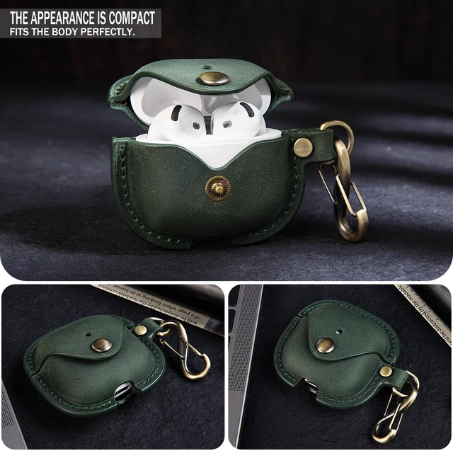 Alt view image 6 of 7 - Leather Case Cover for Apple Airpods 5(2026)/4(2024)&ANC (Green) Elegant Retro-Style Crazy Horse Leather, with Keychain, Supports Wireless Charging, Features Front LED Visibility