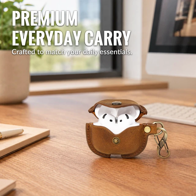 Alt view image 4 of 7 - Leather Case Cover for Apple Airpods 5(2026)/4(2024)&ANC(Coffee) Vintage Crazy Horse Leather, Wireless Charging Compatible, Front LED Visibility, Includes Keychain