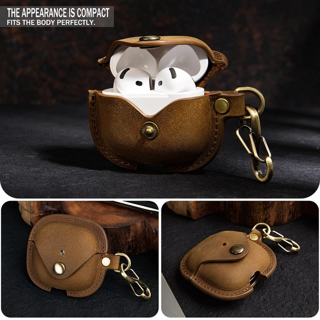 Alt view image 7 of 7 - Leather Case Cover for Apple Airpods 5(2026)/4(2024)&ANC(Coffee) Vintage Crazy Horse Leather, Wireless Charging Compatible, Front LED Visibility, Includes Keychain