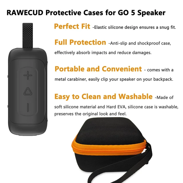 Alt view image 4 of 7 - Protective Case for JBL Go 5 Portable Bluetooth Speaker Accessories Hard Carrying Case and Silicone Cover with Metal Carabiner (Black Case)