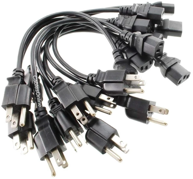 Main image of CablesOnline 10-Pack 1ft. Short 3-Conductor PC Power Cord, 18AWG, NEMA 5-15p to IEC C13 Cable, PC-111-10