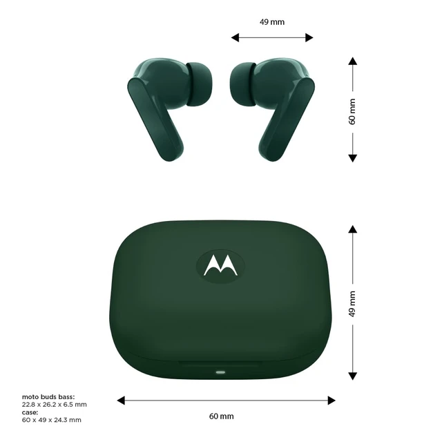 Alt view image 6 of 7 - Moto Buds Bass XT2443-1 Dynamic ANC, Triple Microphone Array, Bluetooth 5.3, IP54 Water & Dust Resistant, Dolby Atmos Audio - (Posy Green)
