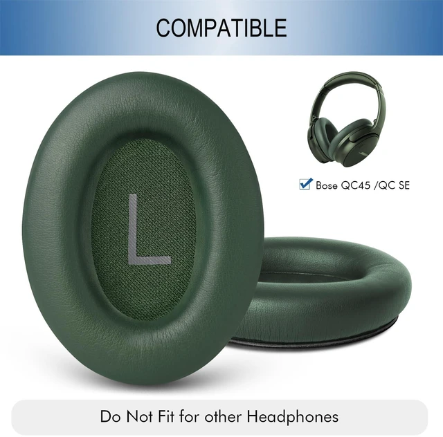 Alt view image 2 of 7 - Ear Pads Replacement for Bose QC45 & QC SE Headphones, Cypress Green Earpads Ear Cushions for Bose QuietComfort 45 & Quiet Comfort SE, Softer Protein Leather, Noise Isolation Memory Foam