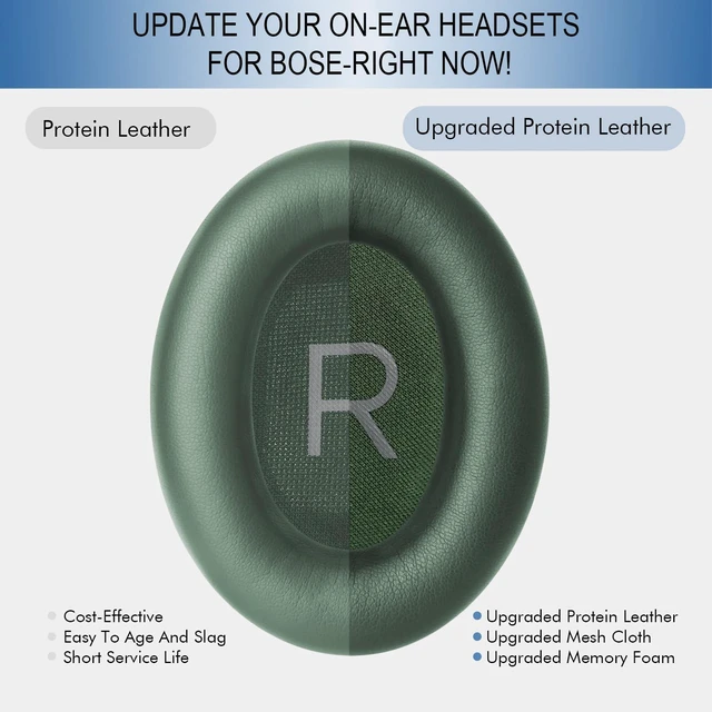 Alt view image 5 of 7 - Ear Pads Replacement for Bose QC45 & QC SE Headphones, Cypress Green Earpads Ear Cushions for Bose QuietComfort 45 & Quiet Comfort SE, Softer Protein Leather, Noise Isolation Memory Foam