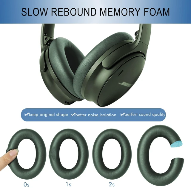 Alt view image 6 of 7 - Ear Pads Replacement for Bose QC45 & QC SE Headphones, Cypress Green Earpads Ear Cushions for Bose QuietComfort 45 & Quiet Comfort SE, Softer Protein Leather, Noise Isolation Memory Foam
