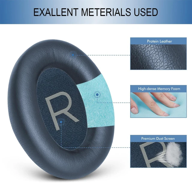 Alt view image 4 of 7 - Ear Pads Replacement for Bose QC45 & QC SE Headphones, Midnight Blue Earpads Ear Cushions for Bose QuietComfort 45 & Quiet Comfort SE, Softer Protein Leather, Noise Isolation Memory Foam