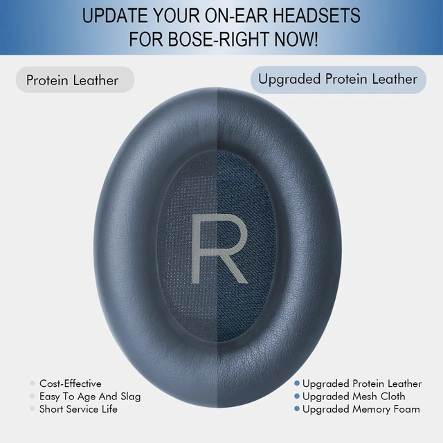 Alt view image 5 of 7 - Ear Pads Replacement for Bose QC45 & QC SE Headphones, Midnight Blue Earpads Ear Cushions for Bose QuietComfort 45 & Quiet Comfort SE, Softer Protein Leather, Noise Isolation Memory Foam