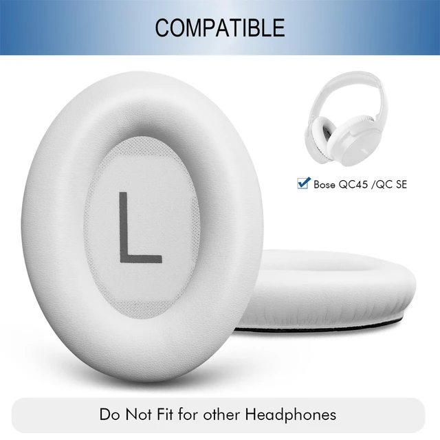 Alt view image 2 of 7 - Ear Pads Replacement for Bose QC45 & QC SE Headphones, White Smoke Earpads Ear Cushions for Bose QuietComfort 45 & Quiet Comfort SE, Softer Protein Leather, Noise Isolation Memory Foam