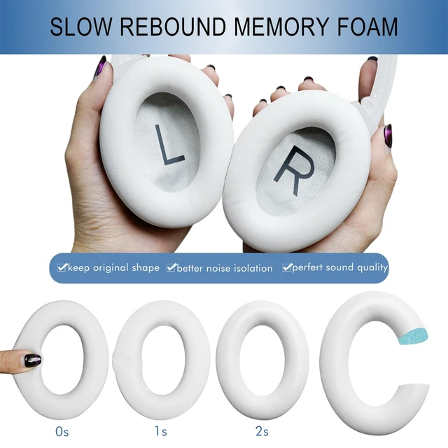 Alt view image 6 of 7 - Ear Pads Replacement for Bose QC45 & QC SE Headphones, White Smoke Earpads Ear Cushions for Bose QuietComfort 45 & Quiet Comfort SE, Softer Protein Leather, Noise Isolation Memory Foam