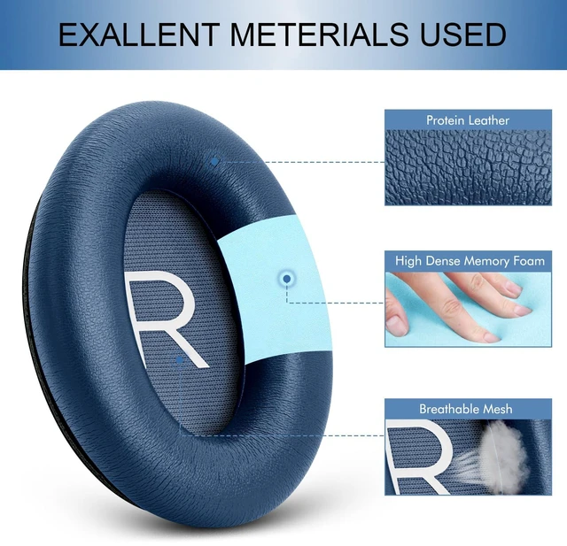Alt view image 3 of 6 - Ear Pads Replacement for Bose QC45 & QC SE Headphones, Twilight Blue Earpads Ear Cushions for Bose QuietComfort 45 & Quiet Comfort SE, Softer Protein Leather, Noise Isolation Memory Foam