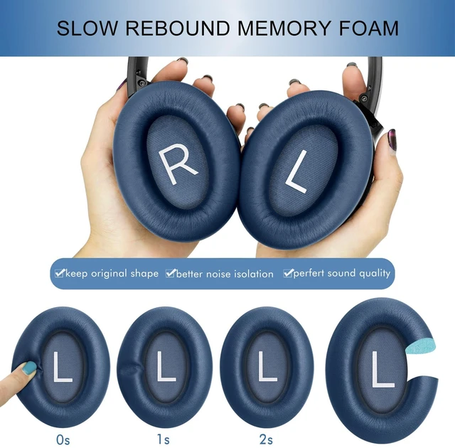 Alt view image 4 of 6 - Ear Pads Replacement for Bose QC45 & QC SE Headphones, Twilight Blue Earpads Ear Cushions for Bose QuietComfort 45 & Quiet Comfort SE, Softer Protein Leather, Noise Isolation Memory Foam