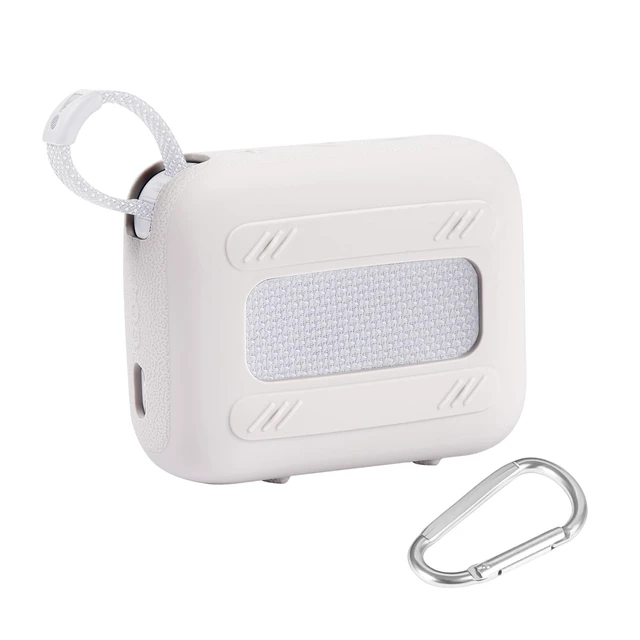 Alt view image 2 of 5 - for JBL Go 4 Waterproof Bluetooth Speaker Silicone Cover, Grey Snug Fit, Portable Carabiner Clip, Shock Absorption, Drop Protection, Travel Lightweight Design, Protective Skin Case