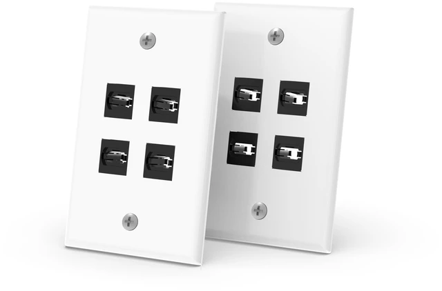 Main image of MPO Fiber Keystone Wall Plate, Single Gang 4-Port Panel, 2-Pack Designed for MPO Fiber Cable Installation, Enables Clean In-Wall Routing for Detachable Fiber Systems