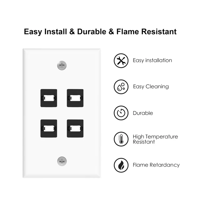 Alt view image 2 of 7 - MPO Fiber Keystone Wall Plate, Single Gang 4-Port Panel, 2-Pack Designed for MPO Fiber Cable Installation, Enables Clean In-Wall Routing for Detachable Fiber Systems