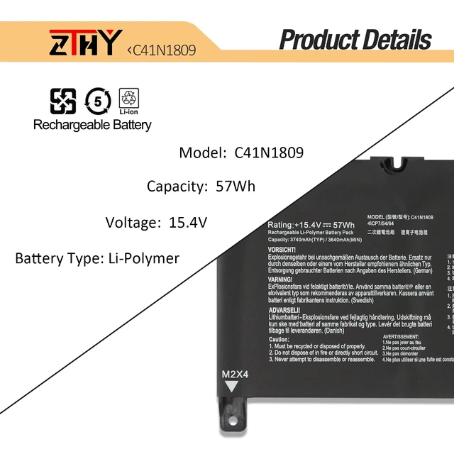 Alt view image 3 of 7 - C41N1809 Laptop Battery Replacement for Asus Zenbook Flip 15 UX562 UX562FN UX562FD UX562FDX UX562FN Q536F Q536FD Q536FD-BI7T15 UX562FD-A1054T UX562FDX-EZ015T Series 0B200-03070000 15.4V 57Wh 4-Cell