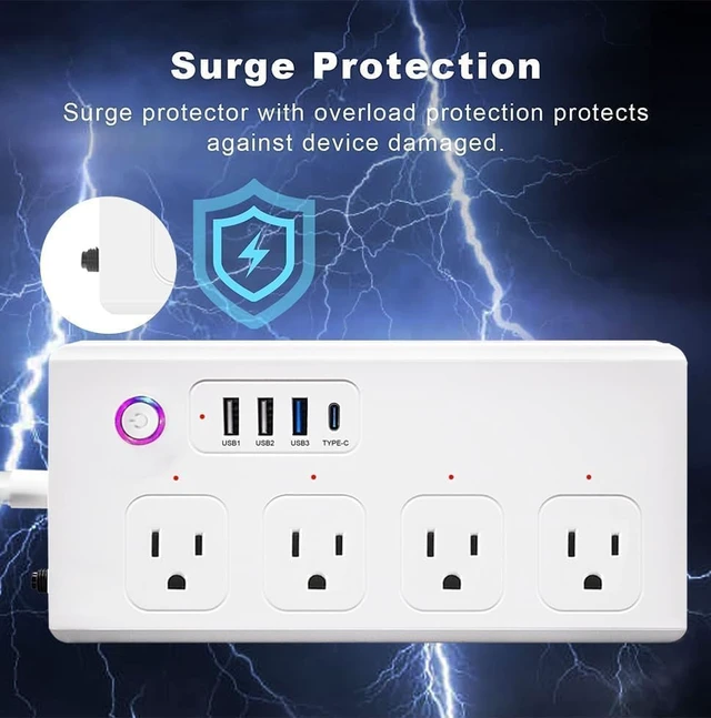 Alt view image 6 of 7 - Smart Plug Power StripSurge Protector with 4 Individually Controlled Smart Outlets, Voice Control,4 USBs (incl. 20W USB-C), Compatible with Alexa and Google Home,5Ft Extension Cord